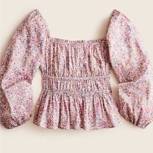 J. Crew Puff-sleeve textured cotton top in blooming floral